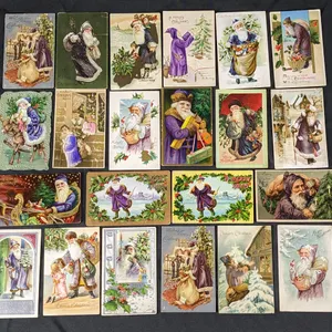 22 ANTIQUE PURPLE SUIT SANTA CLAUS CHRISTMAS POST CARDS