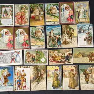 22 ANTIQUE WHITE & BROWN SUIT SANTA CLAUS CHRISTMAS POST CARDS