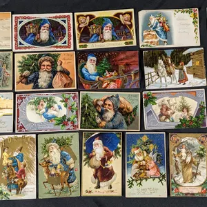 21 ANTIQUE BLUE & BROWN SUIT SANTA CLAUS CHRISTMAS POST CARDS