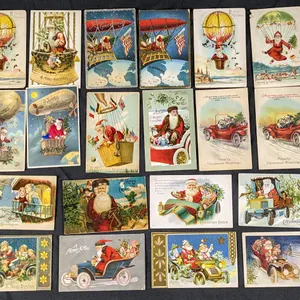 20 ANTIQUE AIRSHIP & AUTOMOBILE SANTA CLAUS CHRISTMAS POST CARDS