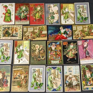 22 ANTIQUE GREEN SUIT SANTA CLAUS CHRISTMAS POST CARDS