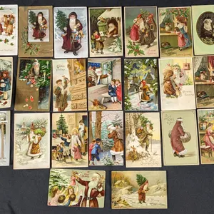 23 ANTIQUE BROWN SUIT SANTA CLAUS CHRISTMAS POST CARDS