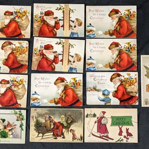 13 ANTIQUE ARTIST SIGNED SANTA CLAUS CHRISTMAS POST CARDS