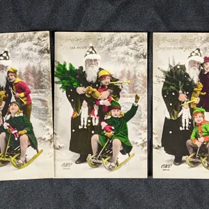 5 ANTIQUE COLORED & BLACK & WHITE PHOTO PHOTOGRAPH SANTA CLAUS CHRISTMAS POST CARDS