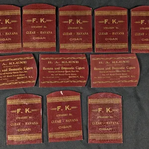 11 CARDSTOCK POCKET TOBACCO POUCHES F.K. STRAIGHT 10¢ HAVANA CIGAR H.A. KLENE QUINCY ILLINOIS