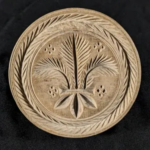 ANTIQUE PRIMITIVE CARVED WOOD BUTTER PRINT MOLD STAMP FLEUR-DE-LIS