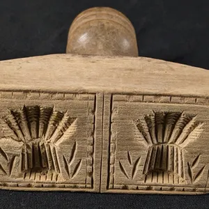 ANTIQUE PRIMITIVE CARVED WOOD BUTTER PRINT MOLD STAMP WHEAT SHEAF'S