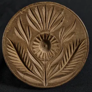 ANTIQUE PRIMITIVE CARVED WOOD BUTTER PRINT MOLD STAMP FLOWER