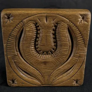 ANTIQUE PRIMITIVE CARVED WOOD BUTTER PRINT MOLD STAMP TULUP FLOWER