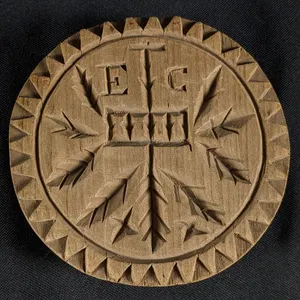 ANTIQUE PRIMITIVE CARVED WOOD BUTTER PRINT MOLD STAMP ETC LEAF DESIGN