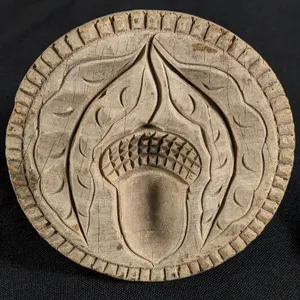 ANTIQUE PRIMITIVE CARVED WOOD BUTTER PRINT MOLD STAMP ACORN