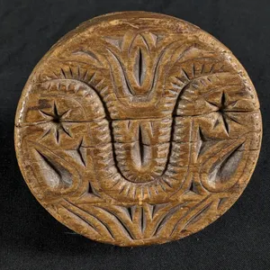 ANTIQUE PRIMITIVE CARVED WOOD BUTTER PRINT MOLD STAMP TULIP