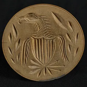 ANTIQUE PRIMITIVE CARVED WOOD BUTTER PRINT MOLD STAMP FEDERAL EAGLE