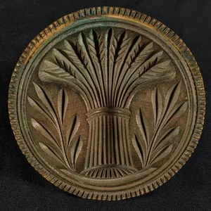 ANTIQUE PRIMITIVE CARVED WOOD BUTTER PRINT MOLD STAMP WHEAT SHEAF