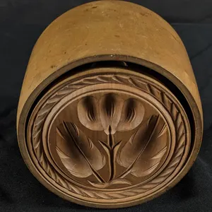 ANTIQUE PRIMITIVE CARVED WOOD BUTTER PRINT MOLD STAMP FLOWER DESIGN