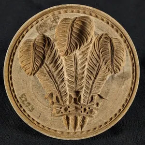 ANTIQUE PRIMITIVE CARVED WOOD BUTTER PRINT MOLD STAMP FEATHER PLUME