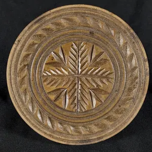 ANTIQUE PRIMITIVE CARVED WOOD BUTTER PRINT MOLD STAMP LEAF / FLOWER
