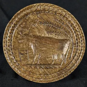 ANTIQUE PRIMITIVE CARVED WOOD BUTTER PRINT MOLD STAMP DAIRY COW