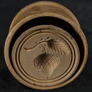 ANTIQUE PRIMITIVE CARVED WOOD BUTTER PRINT MOLD STAMP ACORN
