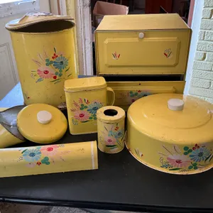 Yellow Painted Tin Kitchenware Set