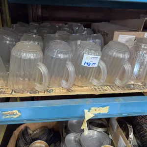 Large Lot of Commercial Plastic Beer / Beverage Pitchers – Ribbed Clear 60oz Style