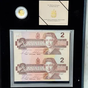 1996 Proof $2 Piedfort  &Bank (2) Note Set .925 Silver