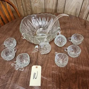 Glass Punch Bowl Set with 8 cups and Serving Spoon