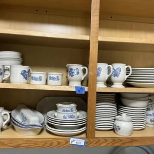 Group of Pfaltzgraff Dishes In Upper Cabinet