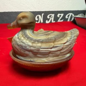 Imperial Glass Caramel Slag - covered dish DUCK