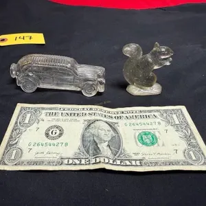 Vintage pressed glass - squirrel & car