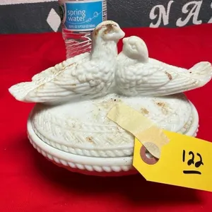 Westmoreland Milk Glass covered dish - Love Birds
