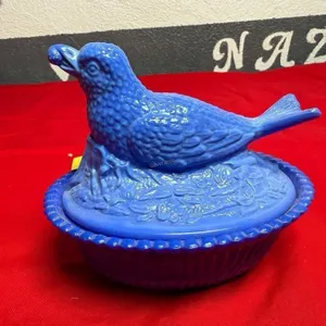RARE Jo St. Claire milk glass covered dish - Bird