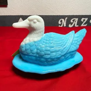 Westmoreland Milk Glass covered dish - DUCK on