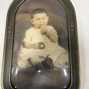 Vintage Baby Picture in Frame Bowed Glass
