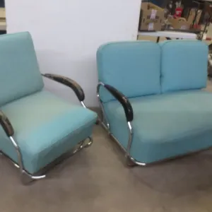 Mid-Century Art Deco Cantilever Chair and Settee