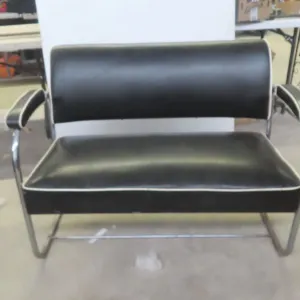 Mid-Century Art Deco Cantilever Bench with Arm Rest, 44" Wide