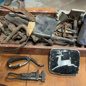 ANTIQUE TOOLS IN WOOD BOX