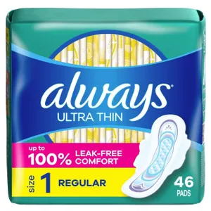 Always Ultra Thin Pads with Wings, Regular, 46 Count