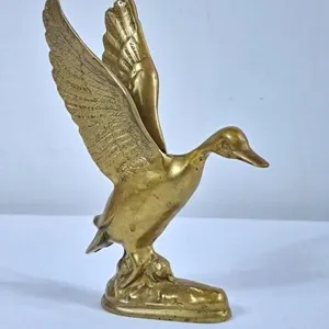 Vintage Solid Brass Duck Figurine - 7"H