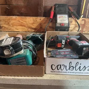 Battery Tester, Makita Cordless Drill and Light, Charger, Craftsman Cordless Drill, Batteries, No Charger, Cordless tools not tested.