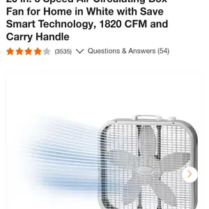 Lasko 20in 3-Speed Air Circulating Box Fan with Carry Handle (USED)
