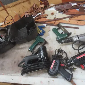 Power Tools Lot: 7¼" Skilsaw Circular Saw, Soldering Guns, Milwaukee Drill, Staplers