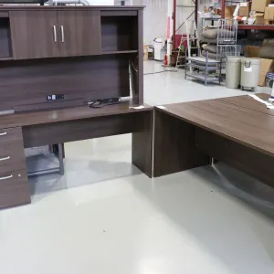Office suit including desk (30x65x30) and a desk/hutch (67x65x20) Note: damage on top portion of hut