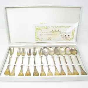 12PC KOREAN STERLING SILVER SET W/ GILT DECOR 272g