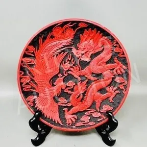 Cinnabar dragon plate on stand - 8"