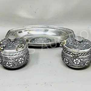 3 pc press tin tray & canister set