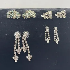 4 Pairs Vintage Antique Rhinestone Earrings