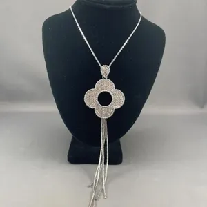 Vintage Silver Tone Rhinestone Drop Necklace