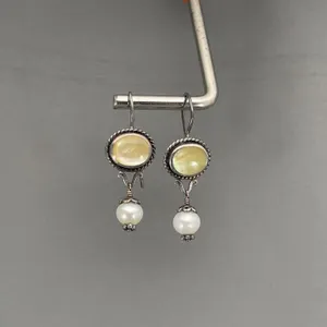 Vintage Abalone & Pearl Sterling Silver Earrings