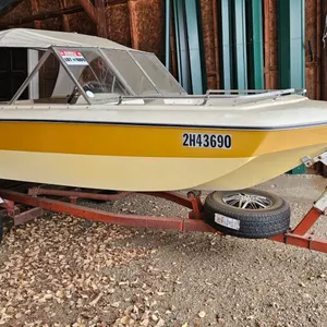 BOAT : 15ft Fiberglass Tri-Hull : Calkins Boat Trailer : 80hp Mariner Outboard